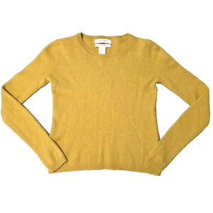 Ellen Tracy 100% Cashmere Crewneck Sweater Mustard Yellow Gold Women's Size S